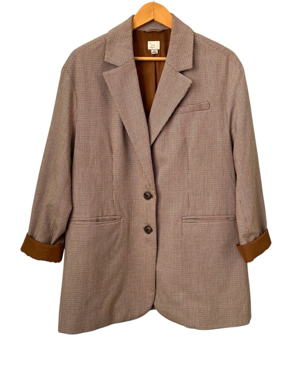 A New Day Womens Oversized Brown Plaid Blazer Jacket in Size Medium